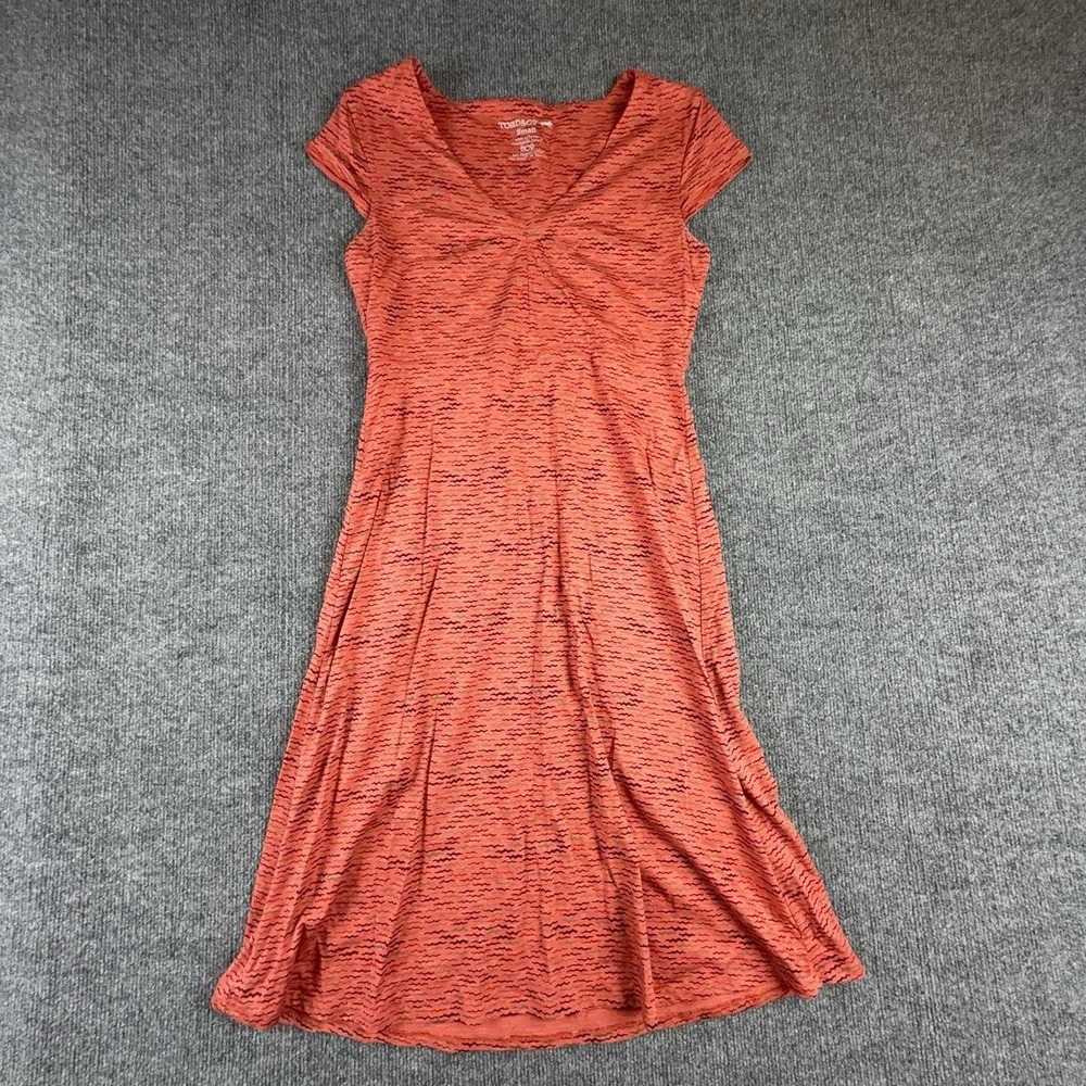 Toad&Co Dress Womens Small Orange Striped V Neck Cap Sleeve Sundress Knee Length